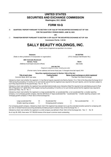 Thumbnail Sally Beauty Holdings 10-Q Quarterly Report FY2023 