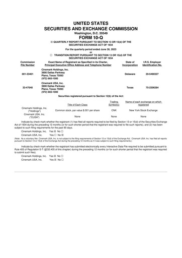 Thumbnail Cinemark Theatres
 10-Q Quarterly Report FY2023 