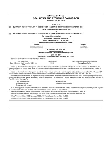 Thumbnail Beasley Broadcast Group
 10-Q Quarterly Report FY2023 