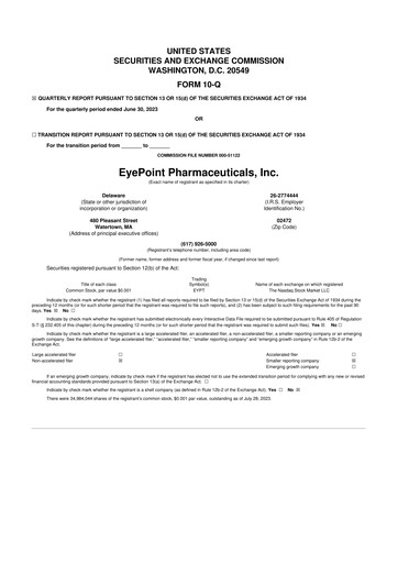 Thumbnail EyePoint Pharmaceuticals
 10-Q Quarterly Report FY2023 