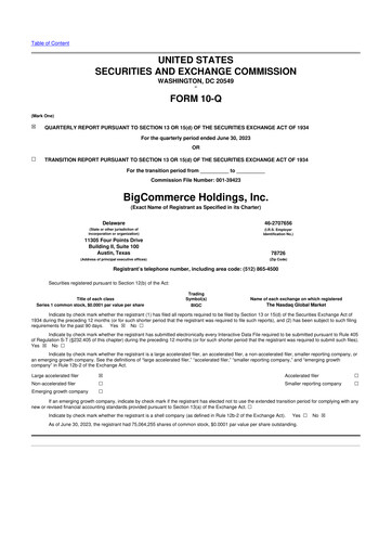 Thumbnail BigCommerce 10-Q Quarterly Report FY2023 