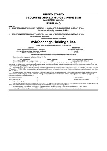 Miniature AvidXchange 10-Q Rapport trimestriel 2023 