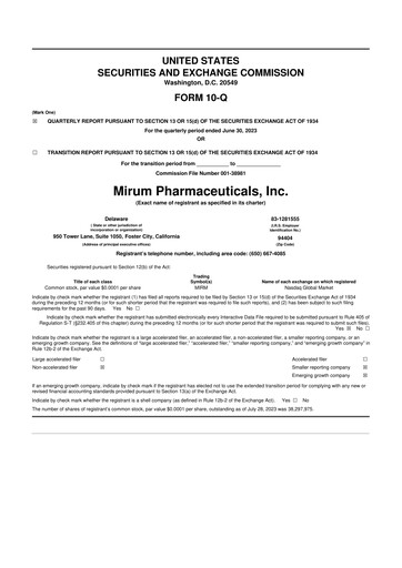 Miniature Mirum Pharmaceuticals 10-Q Rapport trimestriel 2023 