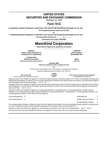 Thumbnail MannKind Corp 10-Q Quarterly Report FY2023 