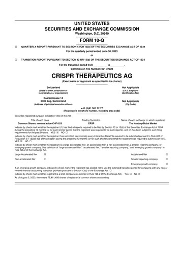 Thumbnail CRISPR Therapeutics 10-Q Quarterly Report FY2023 