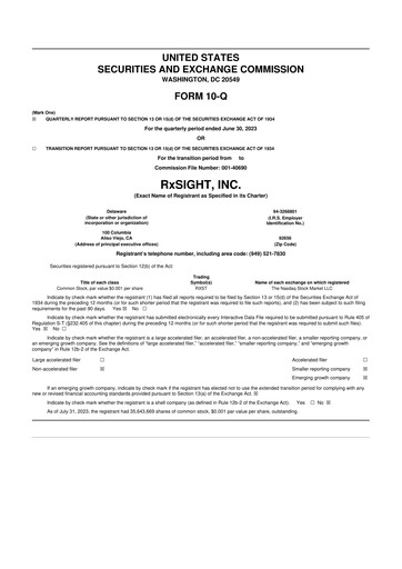 Miniature RxSight 10-Q Rapport trimestriel 2023 
