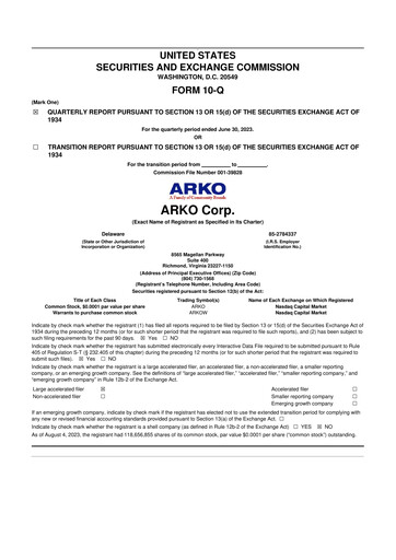 Miniature ARKO Corp. 10-Q Rapport trimestriel 2023 