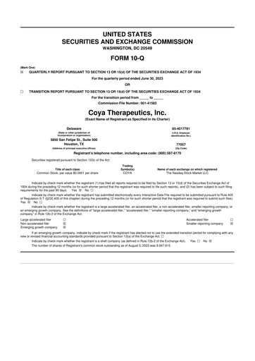 Thumbnail Coya Therapeutics 10-Q Quarterly Report FY2023 