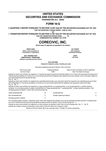 Thumbnail CoreCivic 10-Q Quarterly Report FY2023 