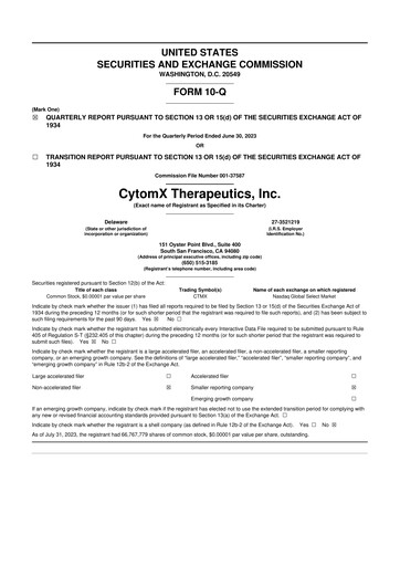 Thumbnail CytomX Therapeutics
 10-Q Quarterly Report FY2023 