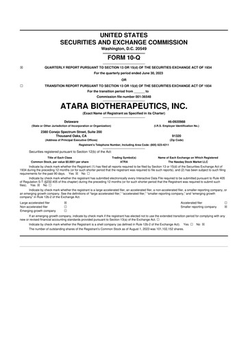 Thumbnail Atara Biotherapeutics 10-Q Quarterly Report FY2023 