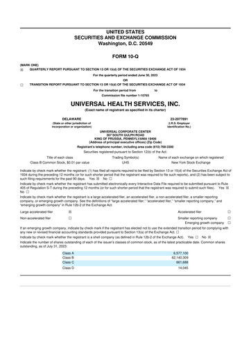 Thumbnail Universal Health Services
 10-Q Quarterly Report FY2023 