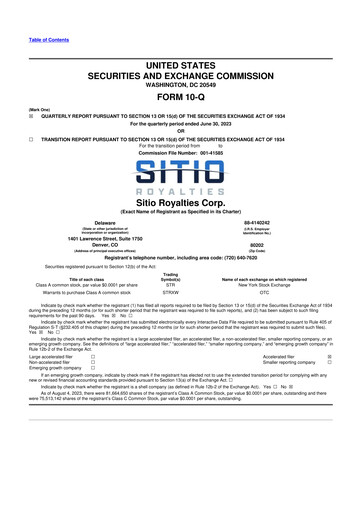 Thumbnail Sitio Royalties 10-Q Quarterly Report FY2023 