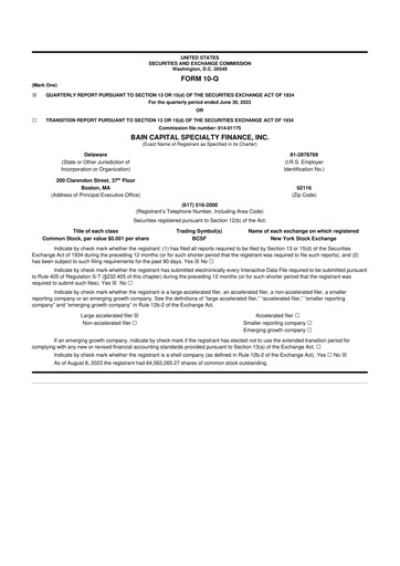 Thumbnail Bain Capital Specialty Finance
 10-Q Quarterly Report FY2023 