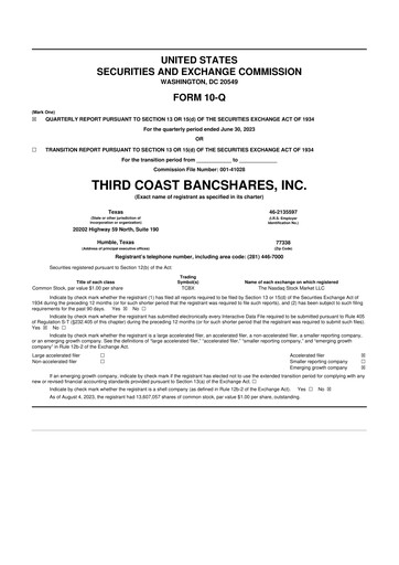 Thumbnail Third Coast Bancshares 10-Q Quarterly Report FY2023 