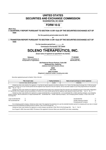 Miniature Soleno Therapeutics 10-Q Rapport trimestriel 2023 