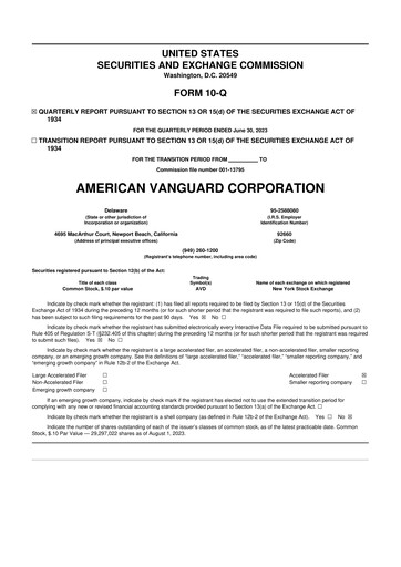 Miniature American Vanguard 10-Q Rapport trimestriel 2023 