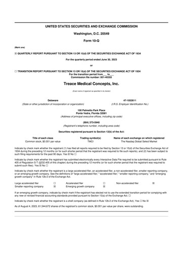 Thumbnail Treace Medical Concepts 10-Q Quarterly Report FY2023 
