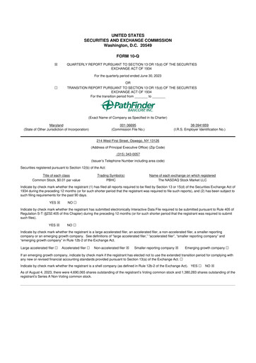 Miniature Pathfinder Bancorp 10-Q Rapport trimestriel 2023 