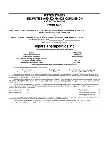 Thumbnail Repare Therapeutics 10-Q Quarterly Report FY2023 