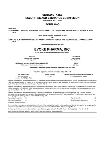 Thumbnail Evoke Pharma
 10-Q Quarterly Report FY2023 