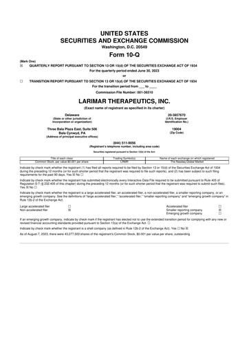 Thumbnail Larimar Therapeutics 10-Q Quarterly Report FY2023 