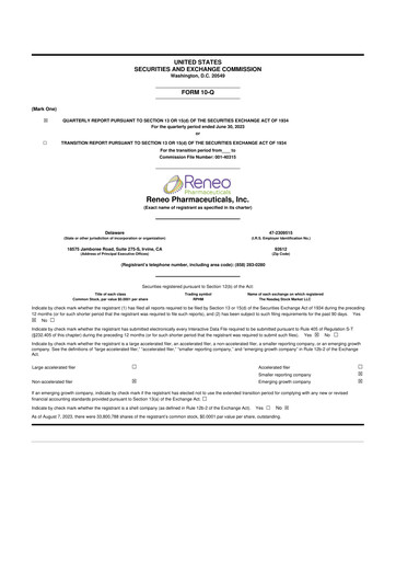 Thumbnail OnKure Therapeutics 10-Q Quarterly Report FY2023 