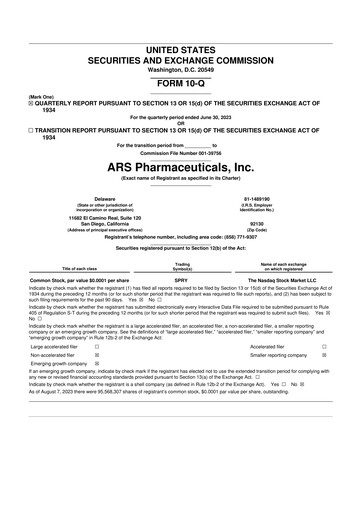Thumbnail ARS Pharmaceuticals 10-Q Quarterly Report FY2023 