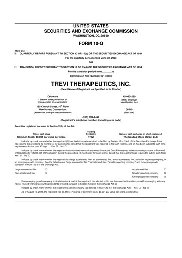 Thumbnail Trevi Therapeutics 10-Q Quarterly Report FY2023 