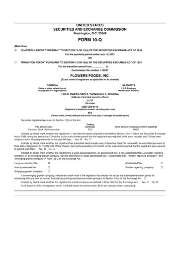 Miniature Flowers Foods
 10-Q Rapport trimestriel 2023 