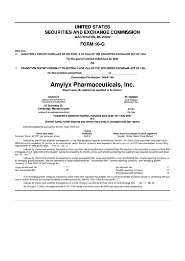 Miniature Amylyx Pharmaceuticals 10-Q Rapport trimestriel 2023 