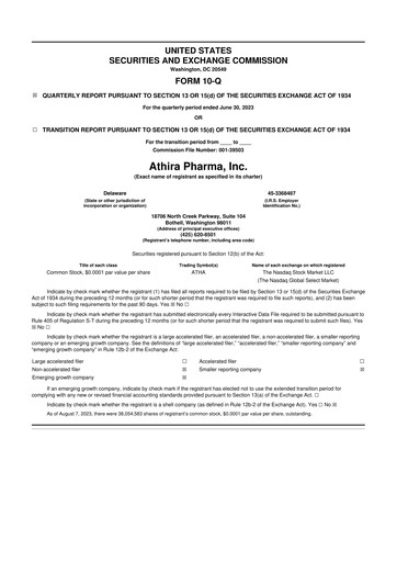 Thumbnail Athira Pharma 10-Q Quarterly Report FY2023 