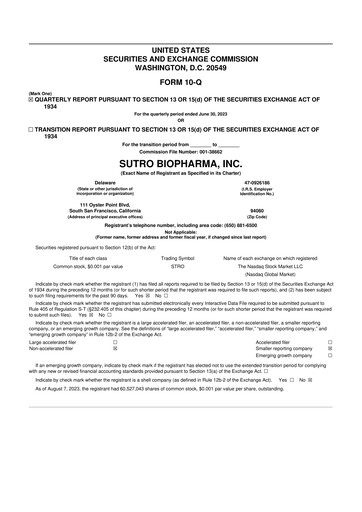 Thumbnail Sutro Biopharma 10-Q Quarterly Report FY2023 