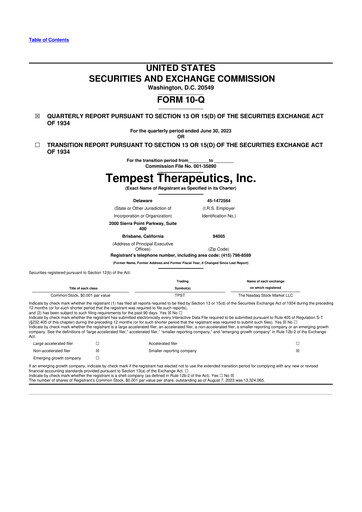 Thumbnail Tempest Therapeutics 10-Q Quarterly Report FY2023 