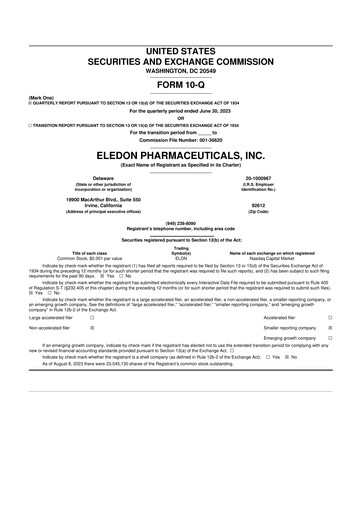 Thumbnail Eledon Pharmaceuticals 10-Q Quarterly Report FY2023 