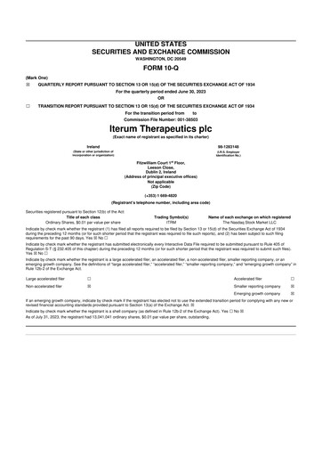 Thumbnail Iterum Therapeutics 10-Q Quarterly Report FY2023 