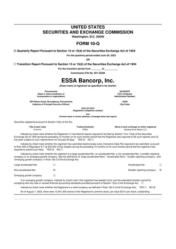 Thumbnail ESSA Bancorp 10-Q Quarterly Report FY2023 