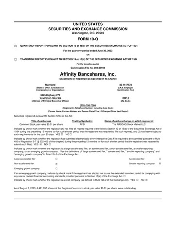 Thumbnail Affinity Bancshares 10-Q Quarterly Report FY2023 