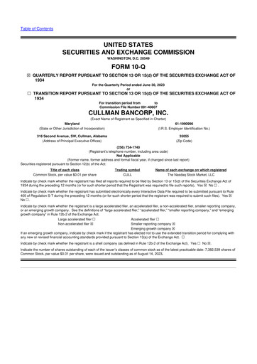 Thumbnail Cullman Bancorp 10-Q Quarterly Report FY2023 