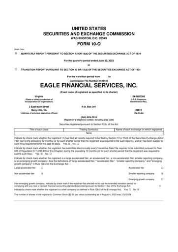 Thumbnail Eagle Financial Services 10-Q Quarterly Report FY2023 