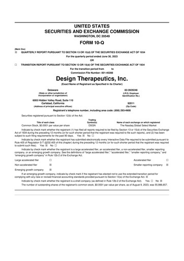 Thumbnail Design Therapeutics 10-Q Quarterly Report FY2023 