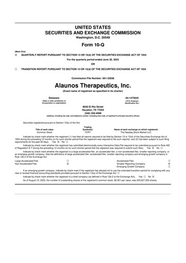 Vorschaubild Alaunos Therapeutics 10-Q Quartalsbericht 2023 