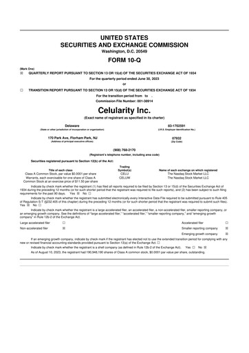 Thumbnail Celularity 10-Q Quarterly Report FY2023 