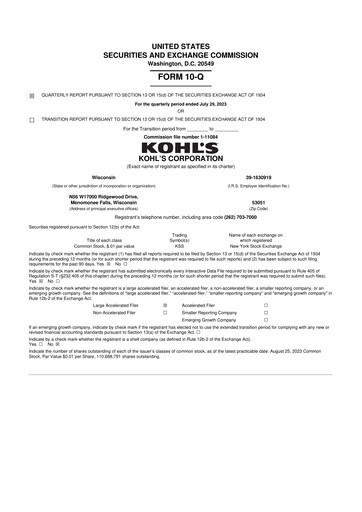 Thumbnail Kohl's
 10-Q Quarterly Report FY2023 