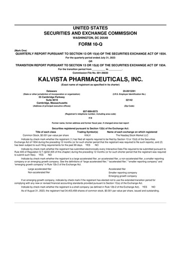 Thumbnail KalVista Pharmaceuticals 10-Q Quarterly Report FY2024 