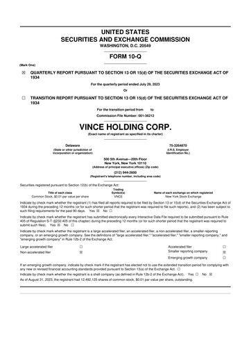Thumbnail Vince Holding 10-Q Quarterly Report FY2023 