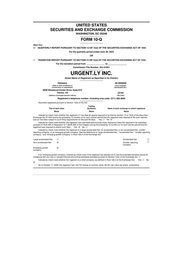 Vorschaubild Urgent.ly Inc. 10-Q Quartalsbericht 2023 