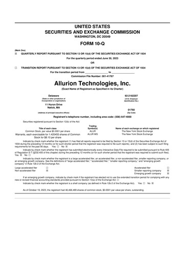 Thumbnail Allurion Technologies 10-Q Quarterly Report FY2023 