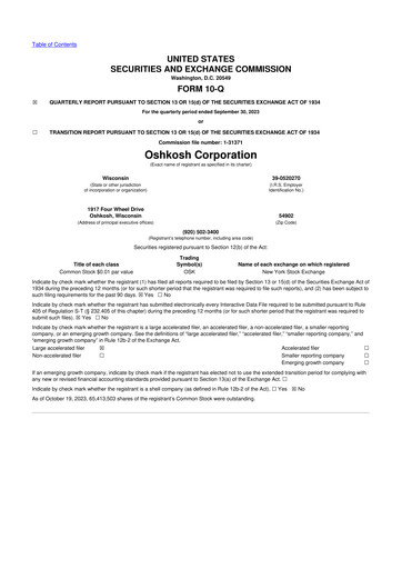 Thumbnail Oshkosh Corporation
 10-Q Quarterly Report FY2023 