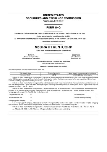 Thumbnail McGrath RentCorp
 10-Q Quarterly Report FY2023 